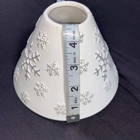 Winter Ceramic Candle Topper. White with Gray Snowflakes. - Picture 3 of 7